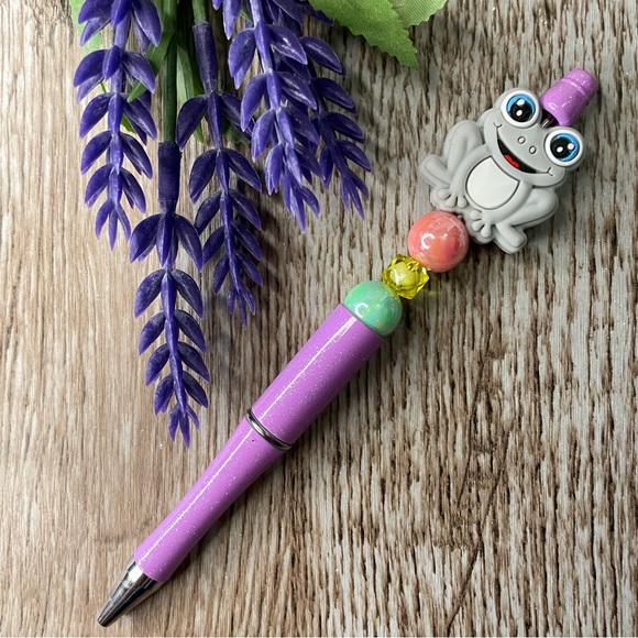 Writing Pen Owl Frog Cow Artisan Beaded Silicone Gift Custom Handcrafted Office - Picture 5 of 8
